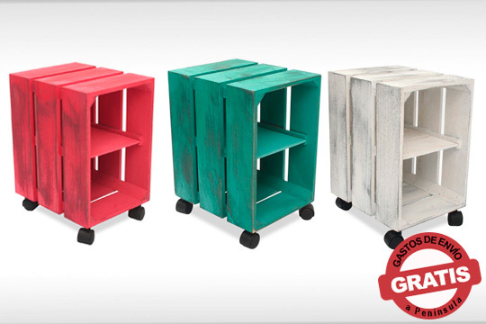 Productos Colectivia - Estantería de madera con ruedas estilo vintage