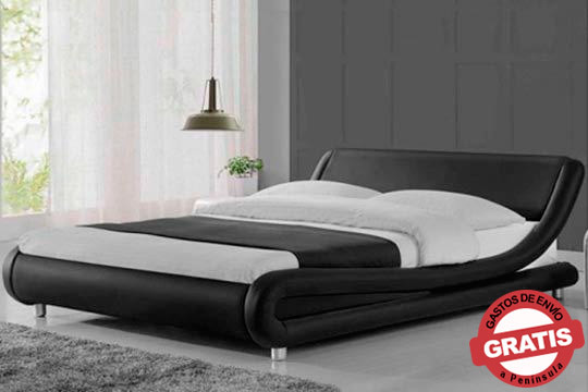 Cama de matrimonio Piccione en negra y blanca ¡Colchones de 120-180cm!